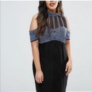 ASOS Embellished Stripe High Neck Cold Shoulder